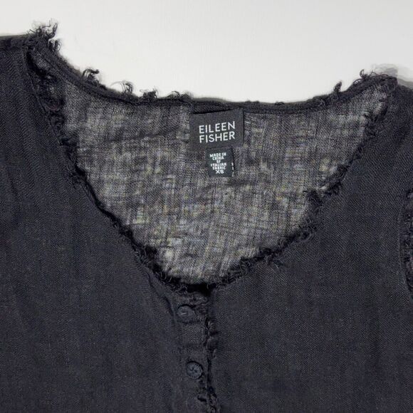 Eileen Fisher Sleeveless Oversized Blouse Black Italian Linen Buttons Women’s XS - Picture 8 of 13